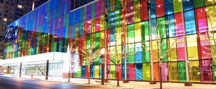 coloured panels on a building